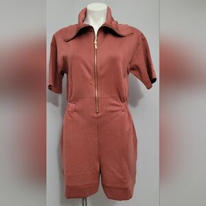 OSTAUG Womens Summer Short Sleeve Rompers Loose Half Zip One Piece Short